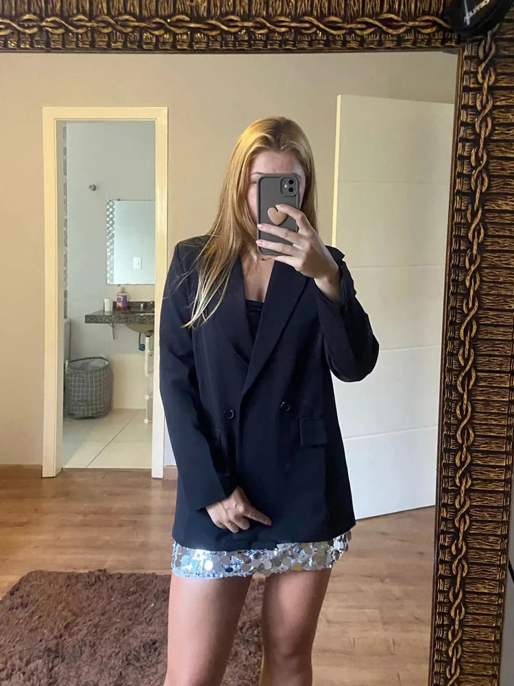 Blazer Feminino Botões Cruzados Oversize