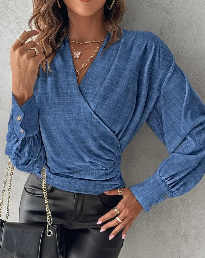 Blusa Dalila Transpassada Decote V Azul