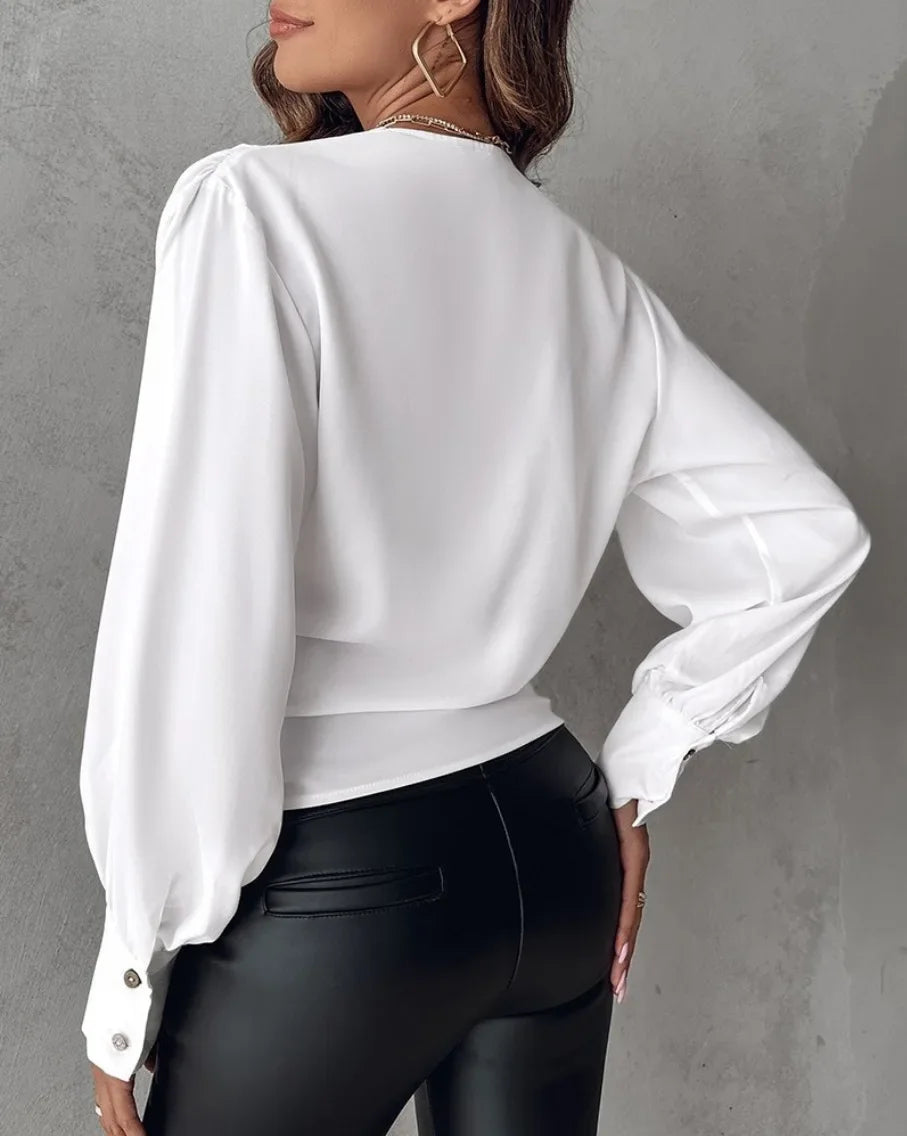 Blusa Dalila Transpassada Decote V Branca