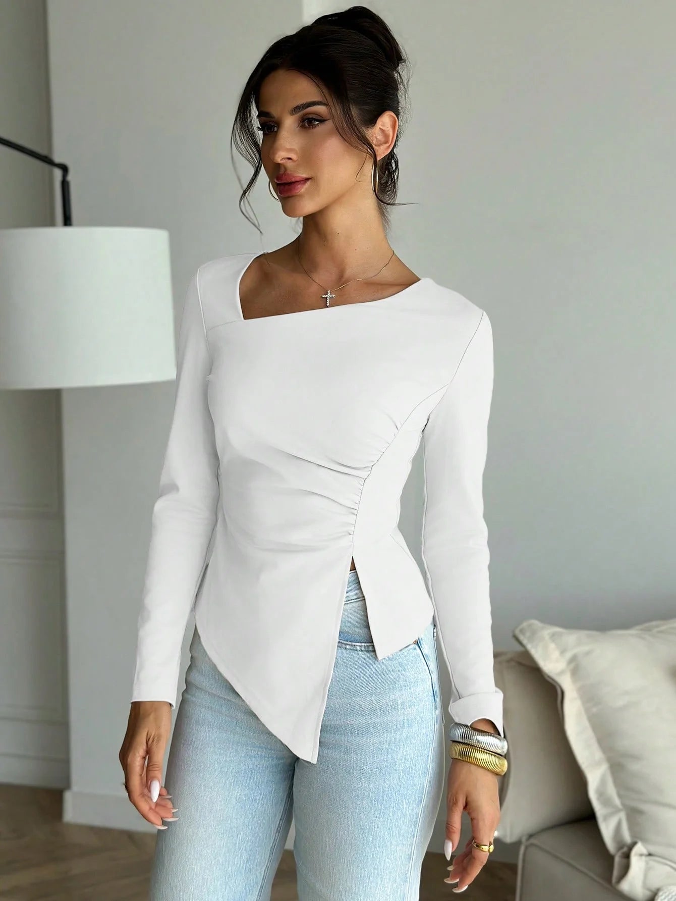 Blusa Elegante Assimétrica Manga Longa
