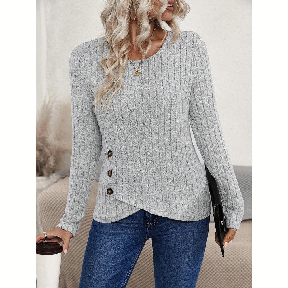 Blusa Feminina Canelada com Botões Laterais