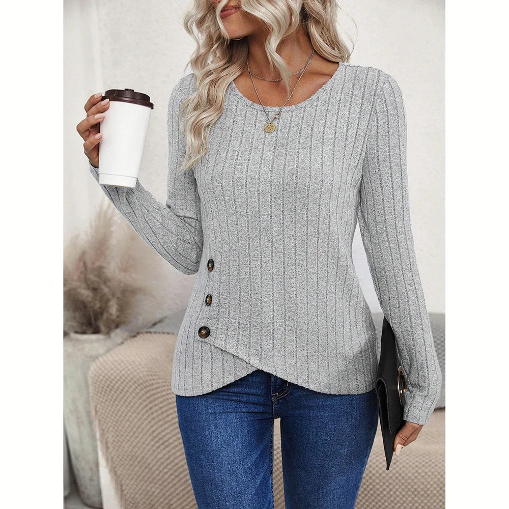 Blusa Feminina Canelada com Botões Laterais