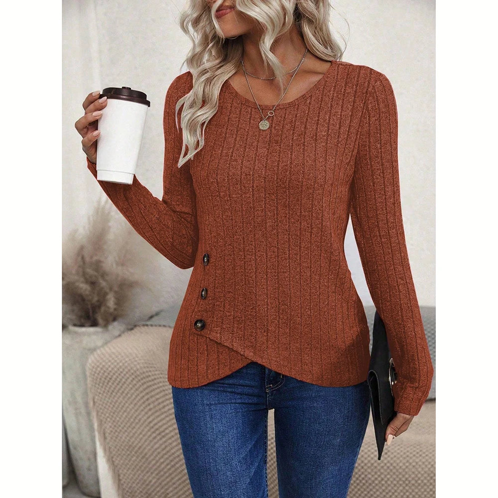 Blusa Feminina Canelada com Botões Laterais