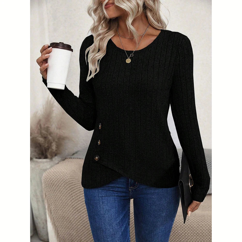 Blusa Feminina Canelada com Botões Laterais