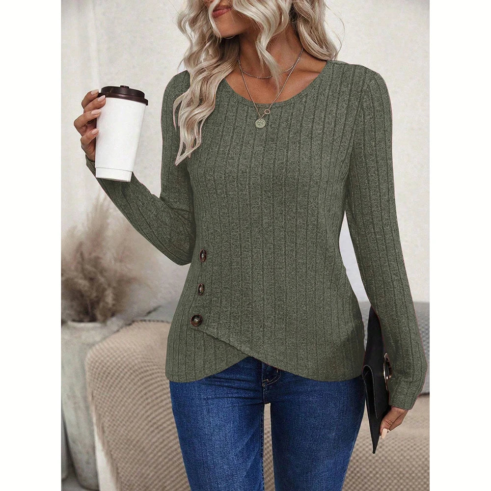 Blusa Feminina Canelada com Botões Laterais