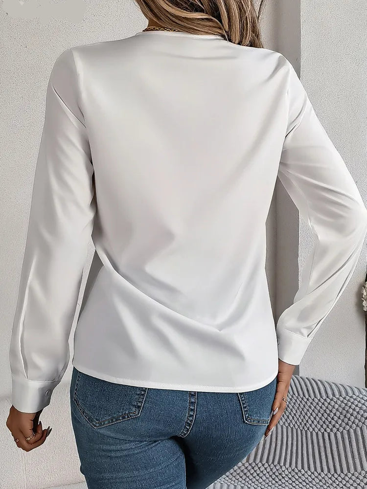 Blusa Feminina Elegante Gola V Manga Longa