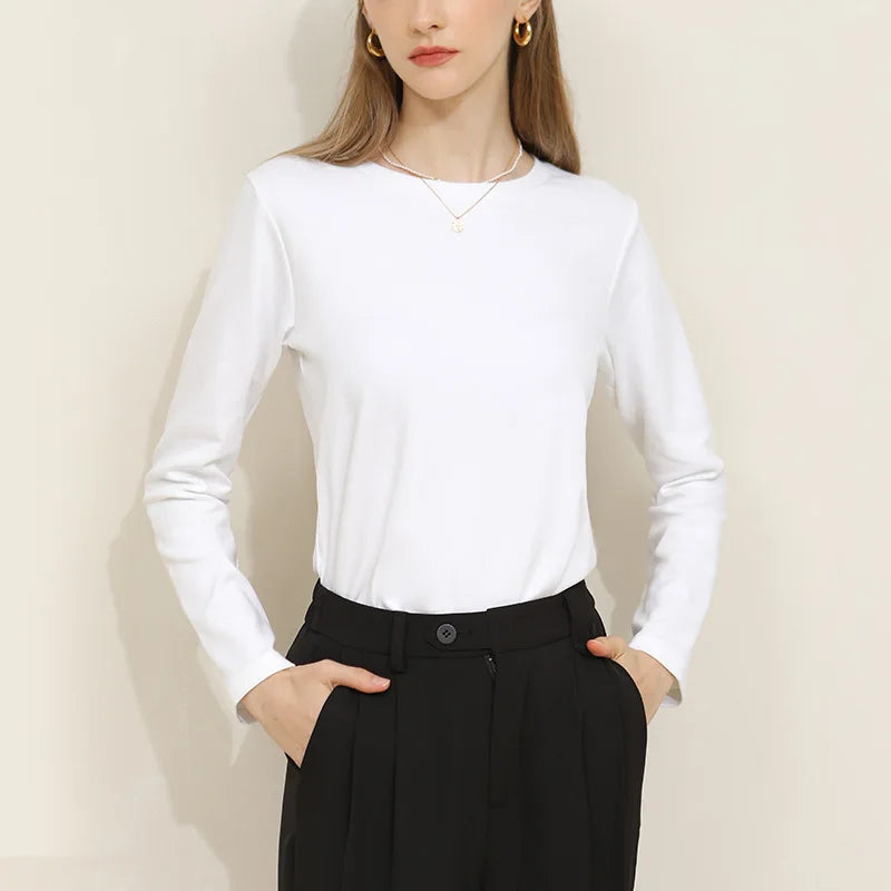 Blusa Manga Longa com Gola Redonda Branca