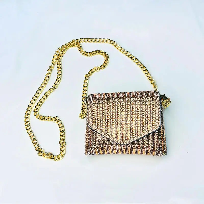 Bolsa Strass Luxo Tiracolo Dourada
