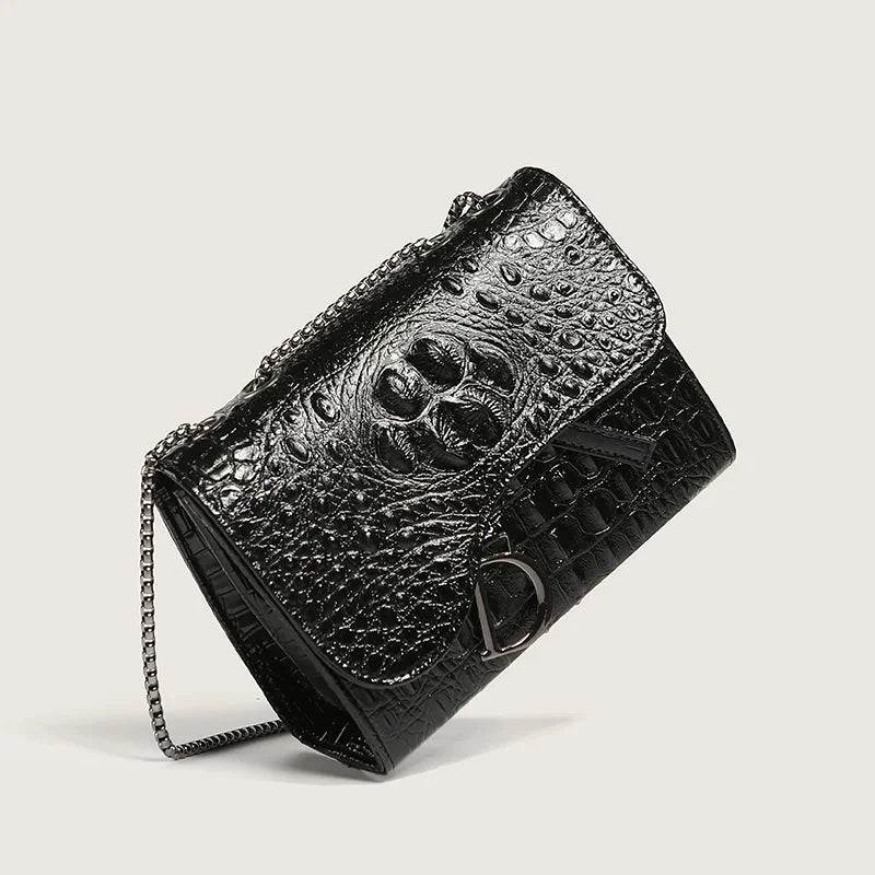 Bolsa Tiracolo Gigi em Couro Croco Preta