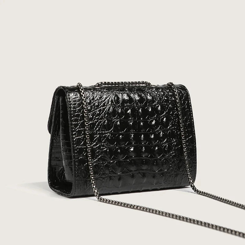 Bolsa Tiracolo Gigi em Couro Croco Preta 1