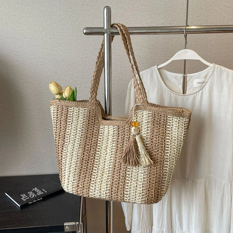 Bolsa Tote de Palha com Capacidade Ampla