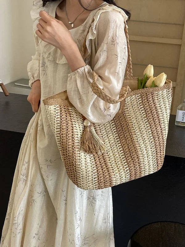Bolsa Tote de Palha com Capacidade Ampla