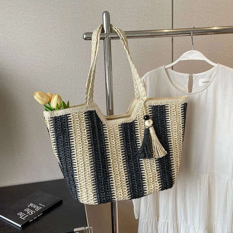 Bolsa Tote de Palha com Capacidade Ampla