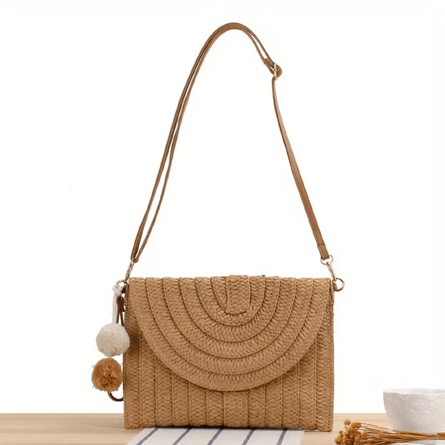 Bolsa de Palha Clutch Elegante Com Alça