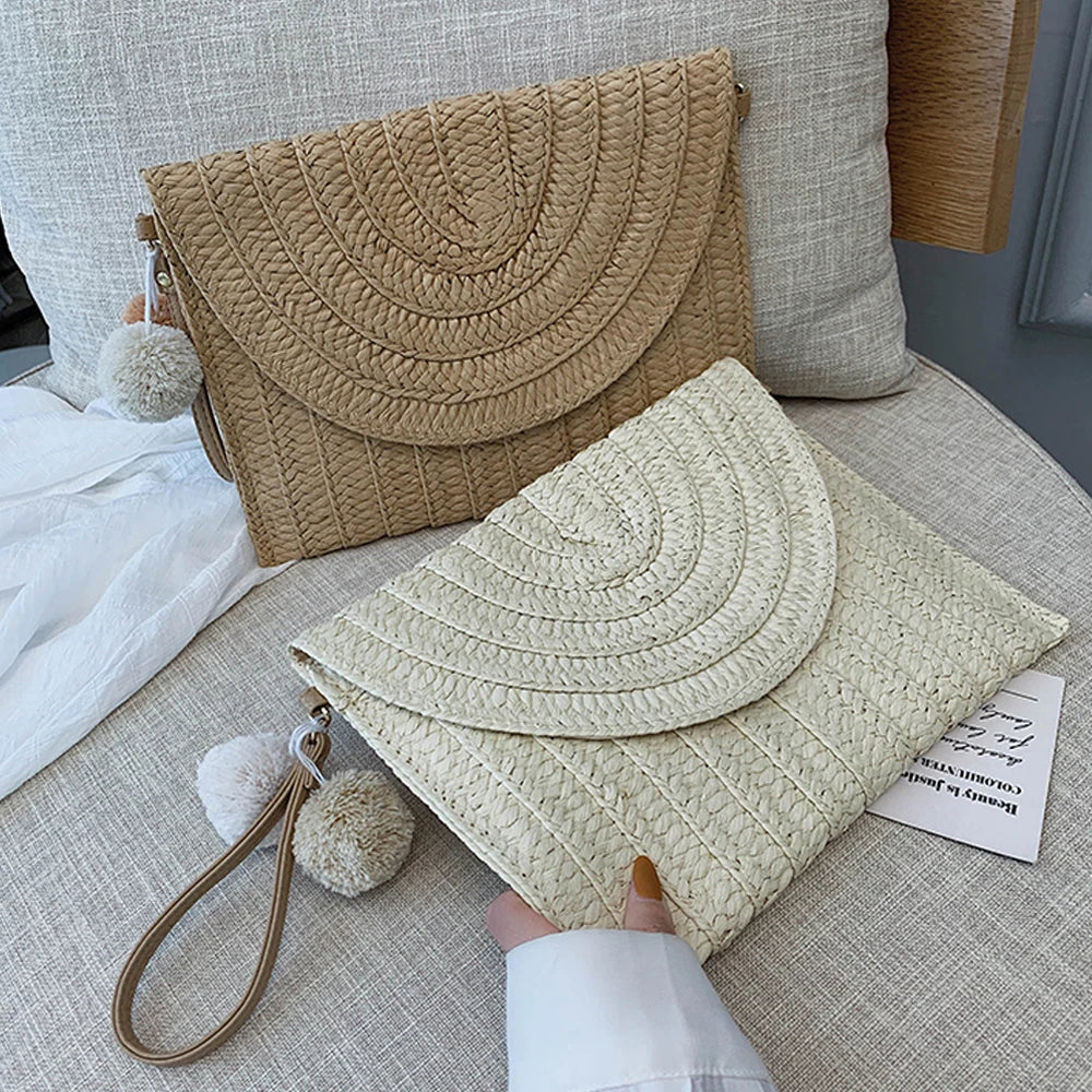 Bolsa de Palha Clutch Elegante Com Alça 1