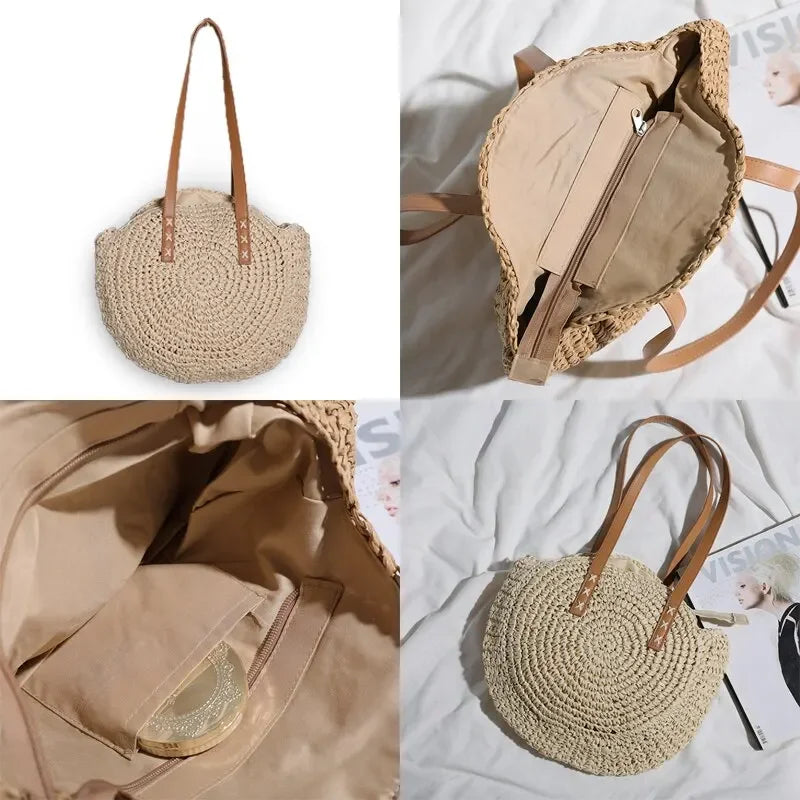 Bolsa de Palha Julia Alça de Couro Oval Grande 1