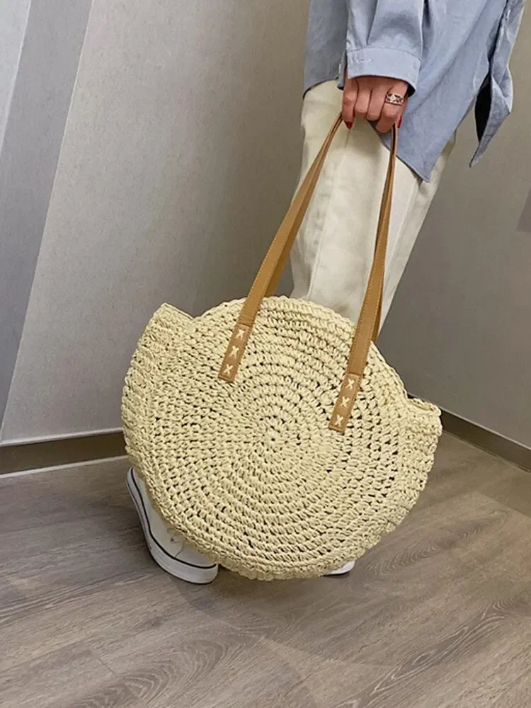 Bolsa de Palha Julia Alça de Couro Oval Grande 2