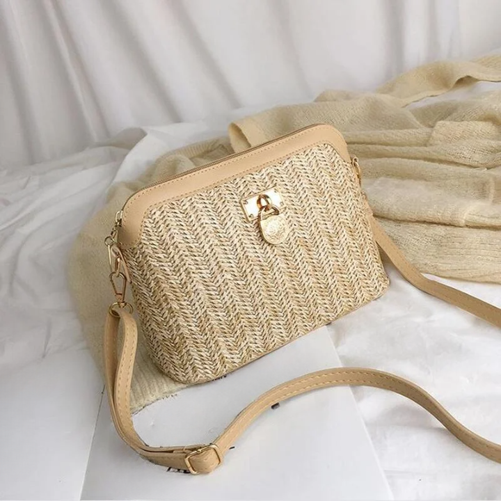 Bolsa de Palha Kai Tiracolo Detalhe Dourado