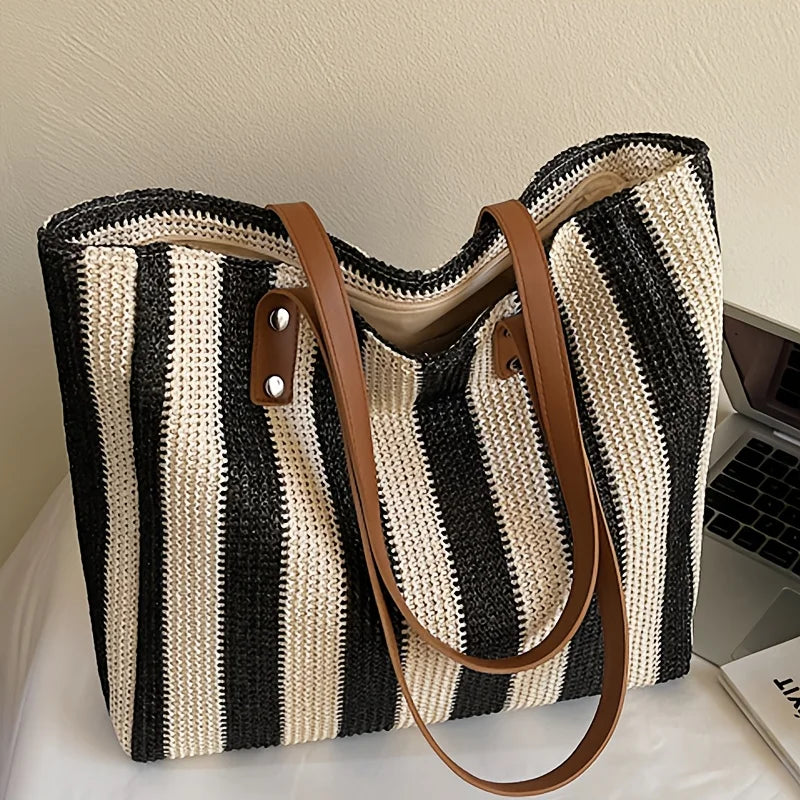 Bolsa de Praia Listrada em Palha