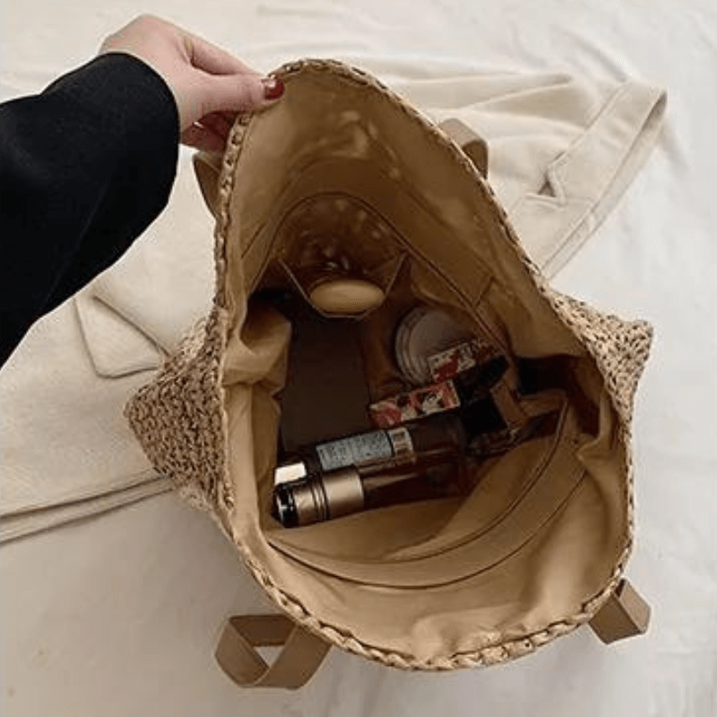 Bolsa de Praia em Palha Detalhe Flor Bordada