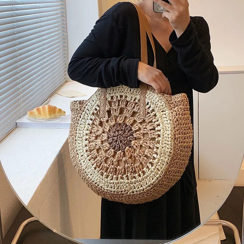 Bolsa de Praia em Palha Detalhe Flor Bordada
