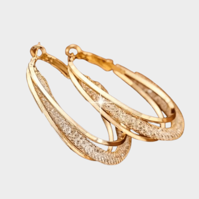 Brinco de Argola Dourada com Malha de Cristal Zircônia 1
