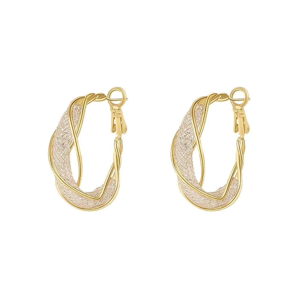 Brinco de Argola com Malha de Zircônia Dourado 1