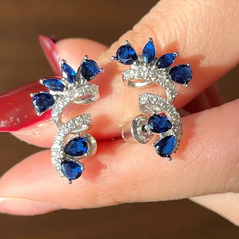 Brincos Elegantes de Flor com Zircão Azul