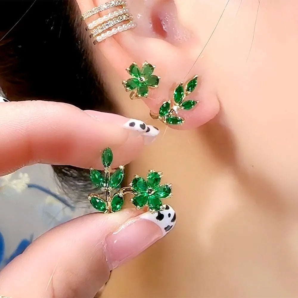 Brincos Flor Verde com Zircônia e Prata 925