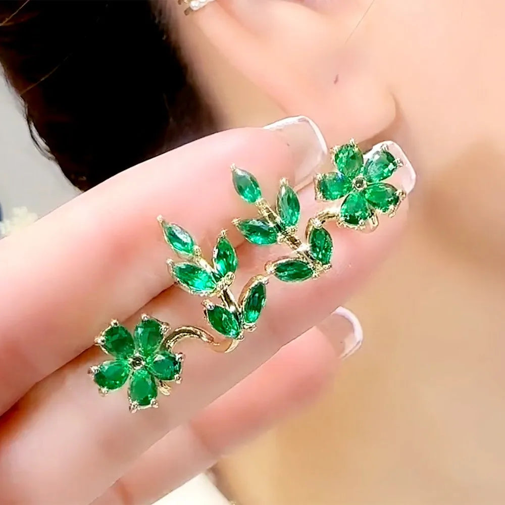 Brincos Flor Verde com Zircônia e Prata 925