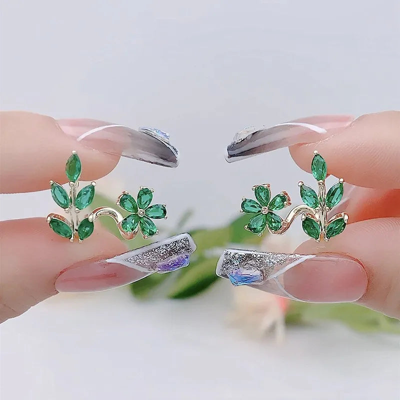 Brincos Flor Verde com Zircônia e Prata 925