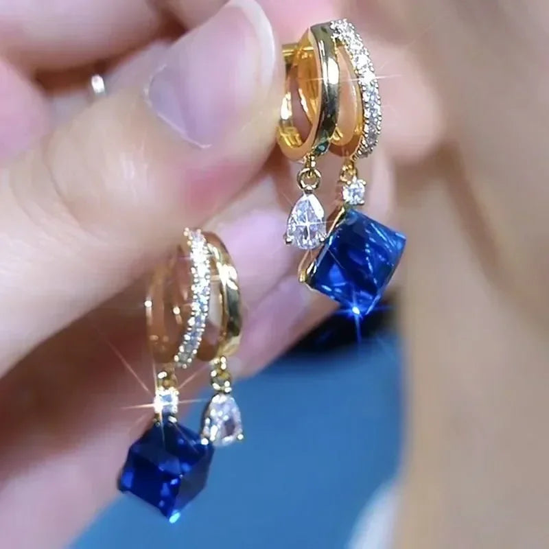 Brincos Geométricos de Cristal Zircão para Festas