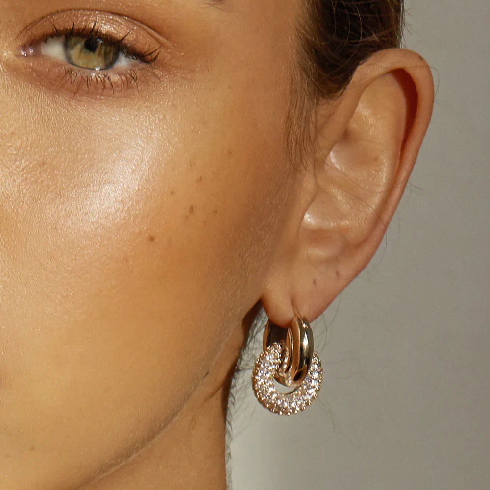 Brincos Pingentes Argola com Strass Brilhante