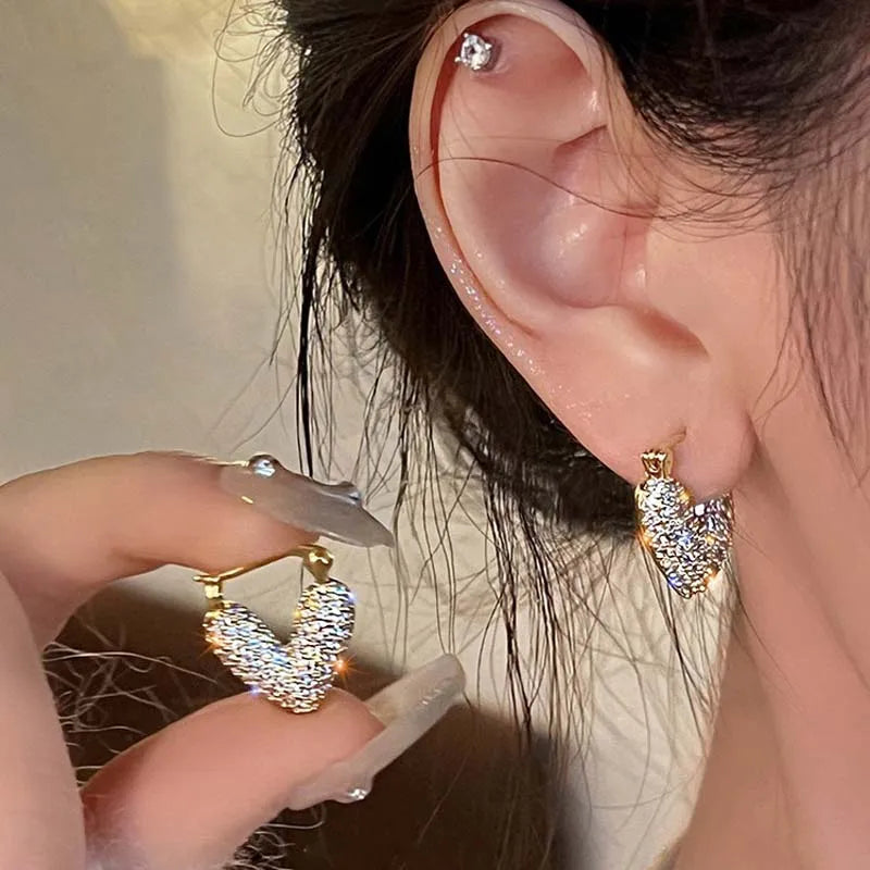 Brincos de Argola Coração com Zircão Brilhante