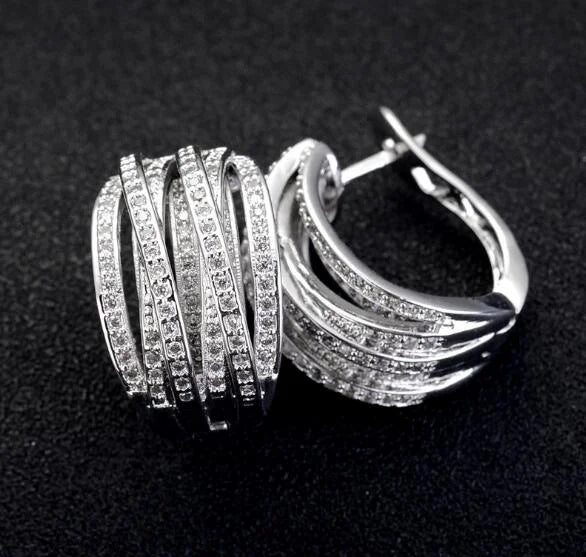 Brincos de Argola Luxo com Zircônia Prata