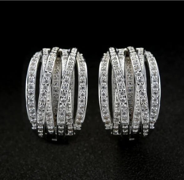 Brincos de Argola Luxo com Zircônia Prata