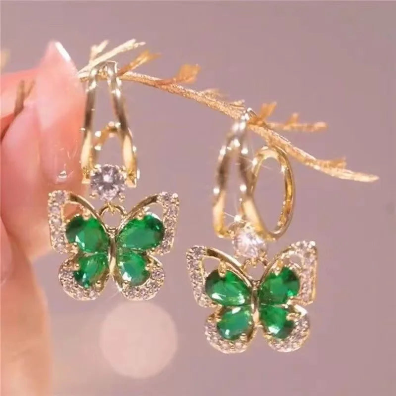 Brincos de Borboleta Verde com Strass
