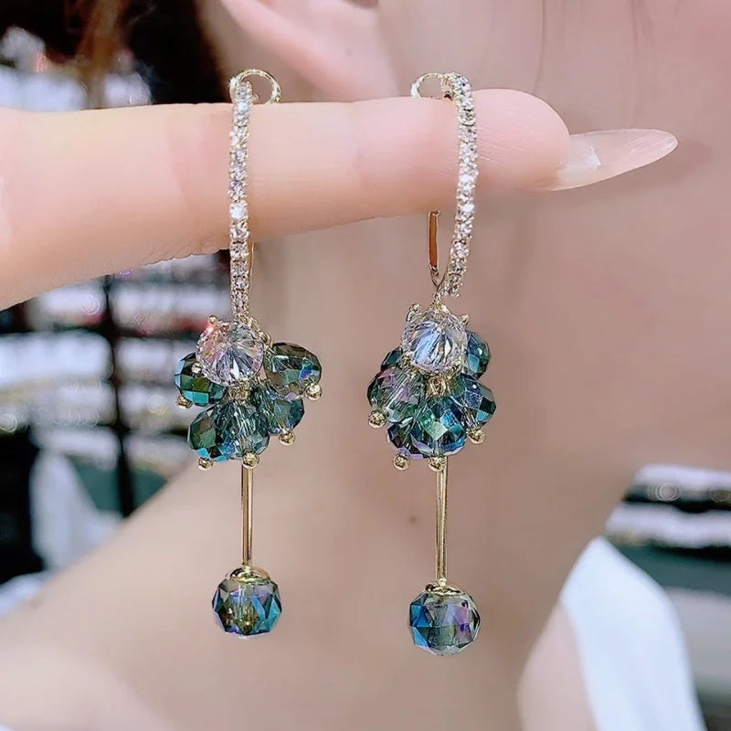 Brincos de Cristal Azul com Flor e Zircônia
