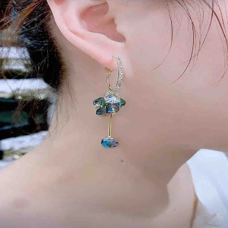 Brincos de Cristal Azul com Flor e Zircônia