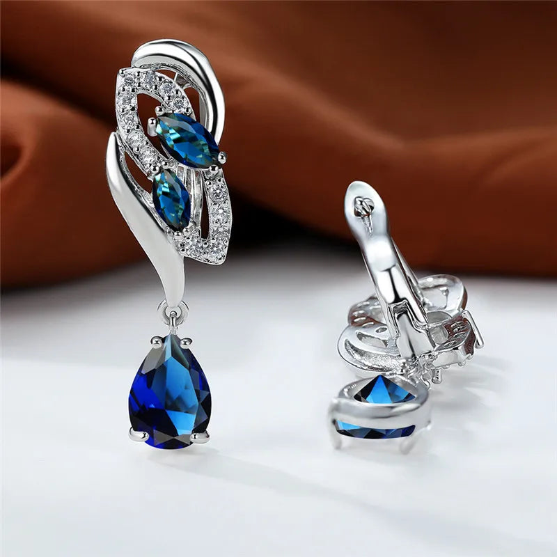 Brincos de Cristal Zircônio Azul Elegância Clássica