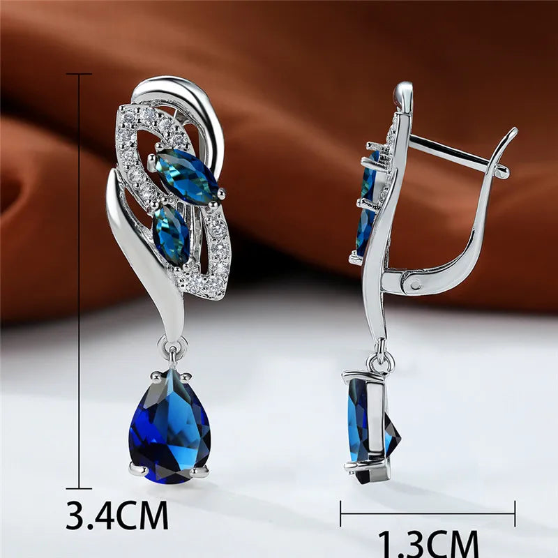 Brincos de Cristal Zircônio Azul Elegância Clássica