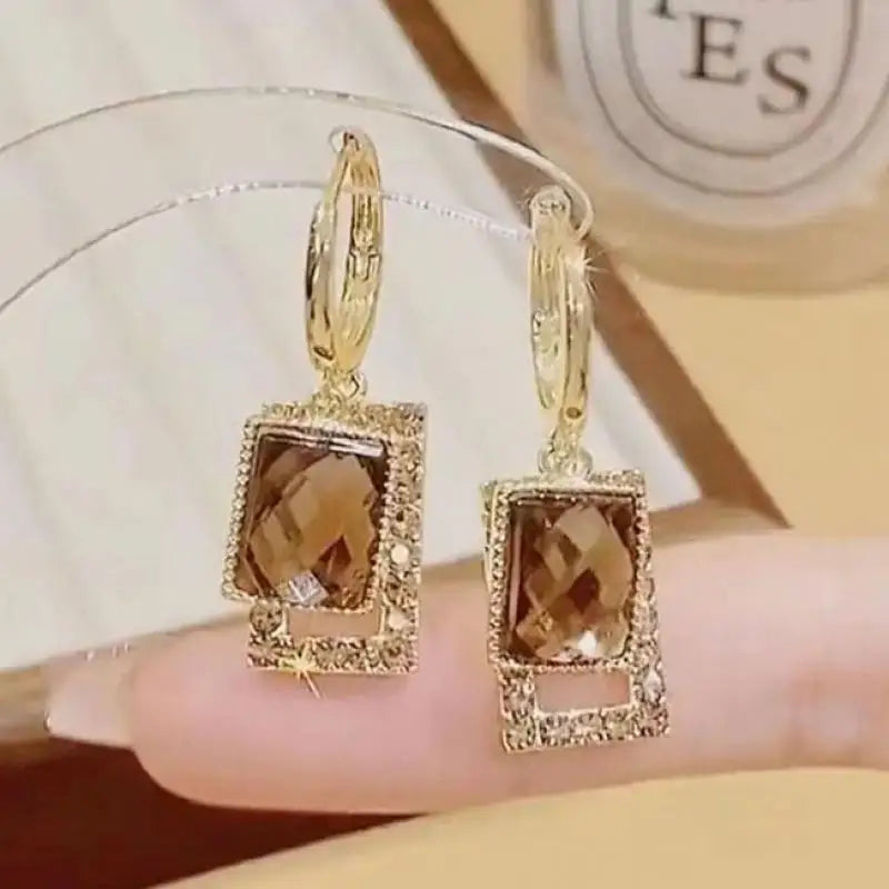 Brincos de Festa Zircão Quadrado Dourado