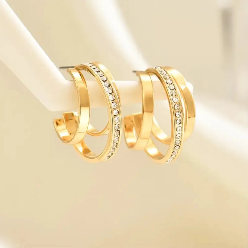 Brincos de Zircônia Círculo Triplo