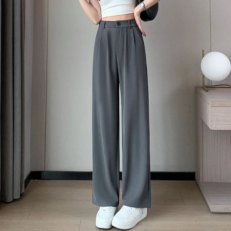 Calça Pantalona Cintura Alta Lisa