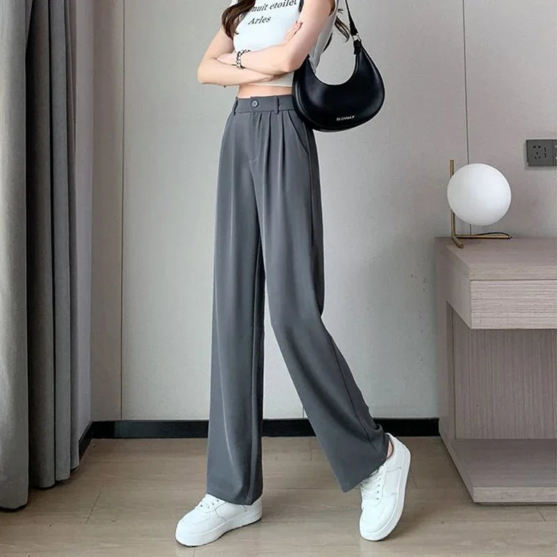 Calça Pantalona Cintura Alta Lisa