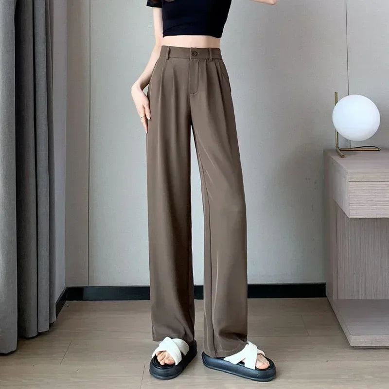Calça Pantalona Cintura Alta Lisa