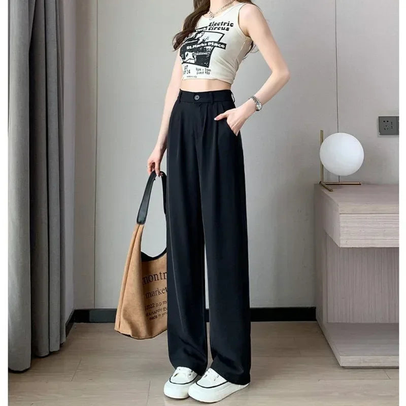 Calça Pantalona Cintura Alta Lisa