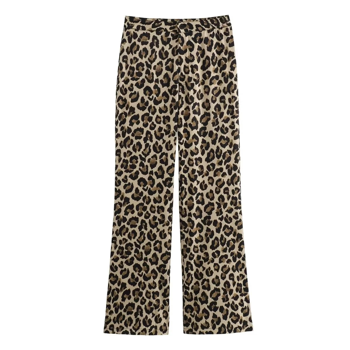 Calças Femininas Estampa Leopardo Cintura Alta