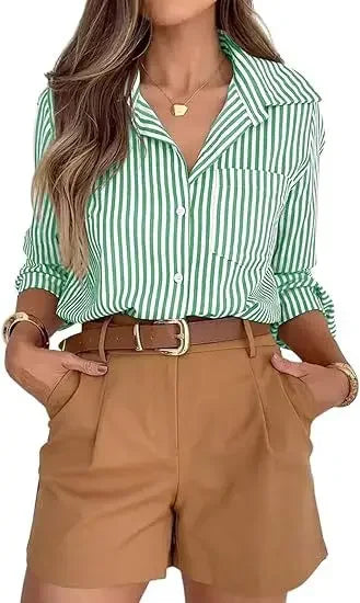 Camisa Feminina Listrada Slim Fit Elegante