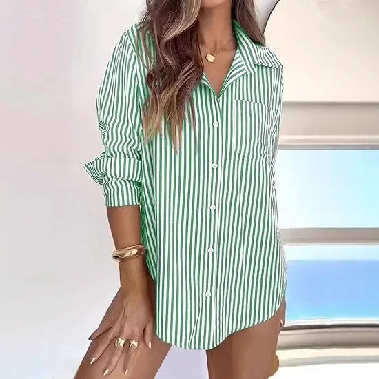 Camisa Feminina Listrada Slim Fit Elegante